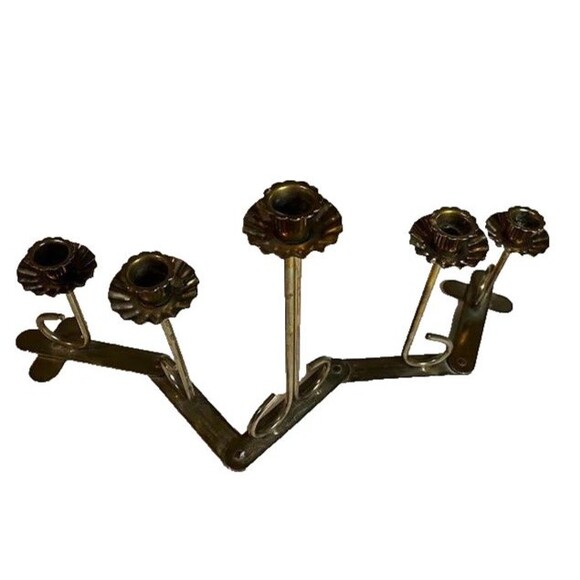 Vintage Brass Movable 5 Varying Heights Flutted Candleholders Candlelabra - Picture 1 of 5